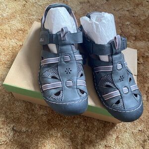 JBU Charcoal Sandals with Pink Accents